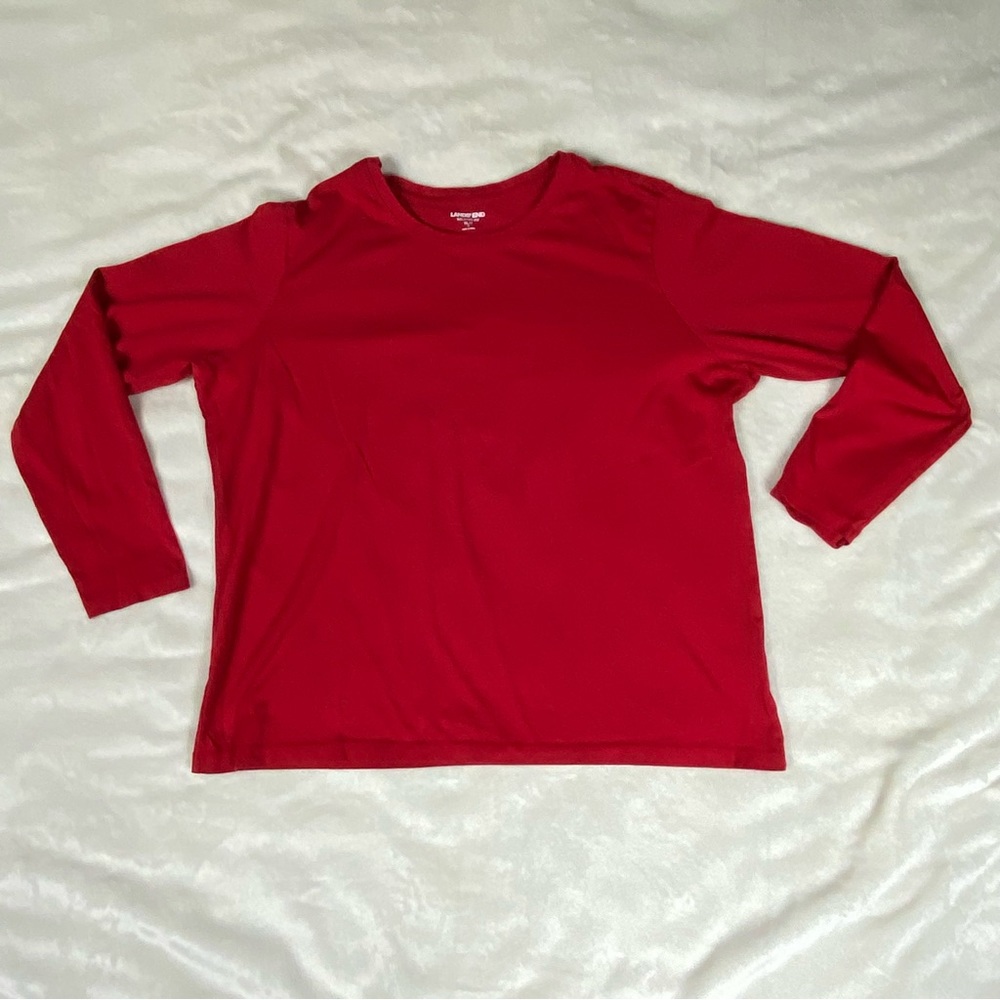 C-0010 Lands' End XL/P Red Long-Sleeve Relaxed Fit 100% Cotton T-Shirt